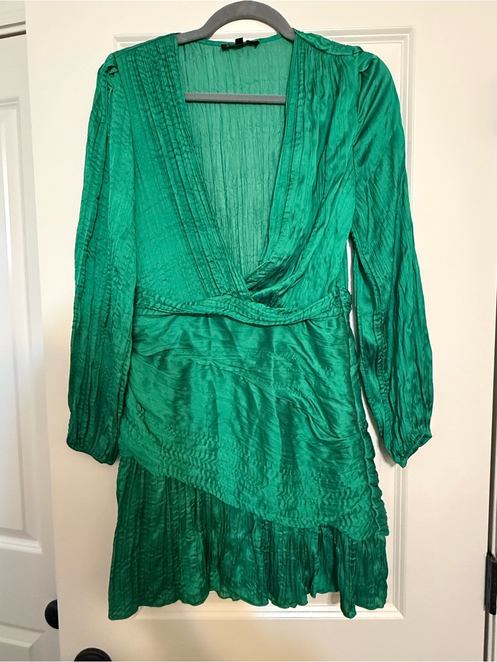 Maje Emerald Green Deep V Mini Dress